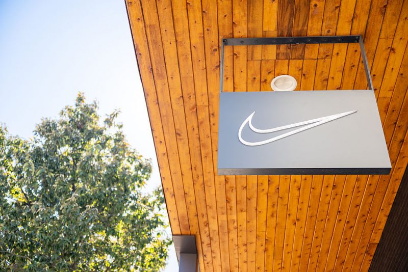 AUSTIN, TEXAS - FEBRUARY 05: A Nike logo is displayed at a Nike store on February 05, 2026 in Austin, Texas. The U.S. Equal Employment Opportunity Commission has begun a probe into Nike over allegations involving discrimination against White employees. (Photo by Brandon Bell/Getty Images)