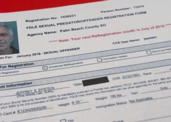 One of the documents included in a recent U.S. Department of Justice release of the Jeffrey Epstein files as seen on Feb. 2, 2026 showing the late-financier's sexual predator/offender registration form for July 2018.