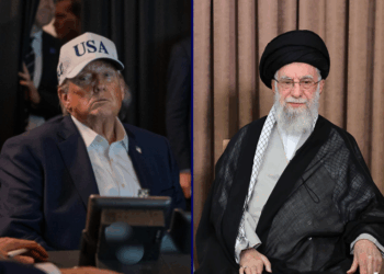 (L) Photo of President Donald Trump monitoring U.S. Military Operations in Iran from Mar-A-Lago in Palm Beach, Florida, on Saturday, February 28, 2026. (via: The White House; X) / (R) In this handout image provided by the Office of the Supreme Leader of Iran, Iranian Supreme Leader Ali Khamenei addresses the nation in a state television broadcast on June 18, 2025 in Tehran, Iran. In the address, he said the Iranian people would never surrender and that “any form of US military intervention will undoubtedly be met with irreparable harm.”(Photo by Office of the Supreme Leader of Iran via Getty Images)