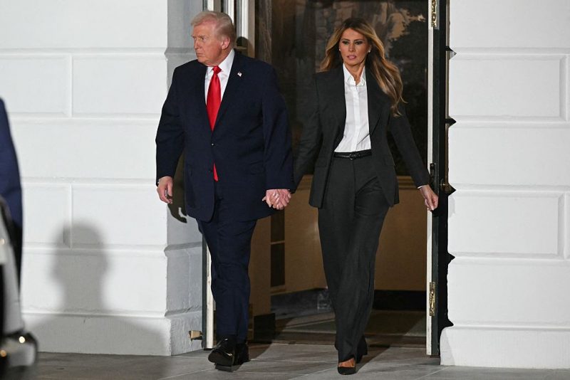 US President Donald Trump and First Lady Melania Trump depart from the South Lawn of the White House to head towards the US Capitol before he delivers his State of the Union address in Washington, DC, on February 24, 2026. (Photo by SAUL LOEB / AFP via Getty Images)