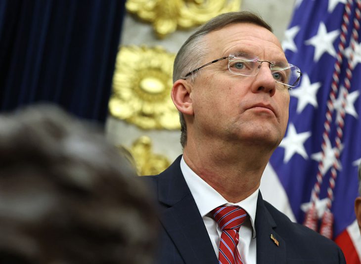 WASHINGTON, DC - JANUARY 29: Veterans Affairs Secretary Doug Collins looks on in the Oval Office at the White House on January 29, 2026 in Washington, DC. U.S. President Donald Trump signed an executive order to coordinate a federal government response to drug addiction. (Photo by Samuel Corum/Getty Images)