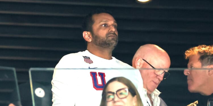 Federal Bureau of Investigation Director Kash Patel looks on prior to the men's gold medal hockey match between Canada and the United States Sunday on day 16 of the Milano Cortina 2026 Winter Olympic games in Milan, Italy.