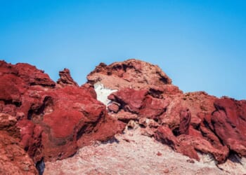 Large volcanic rock formations sit in Hormuz Island, Iran, on Nov. 8, 2023.