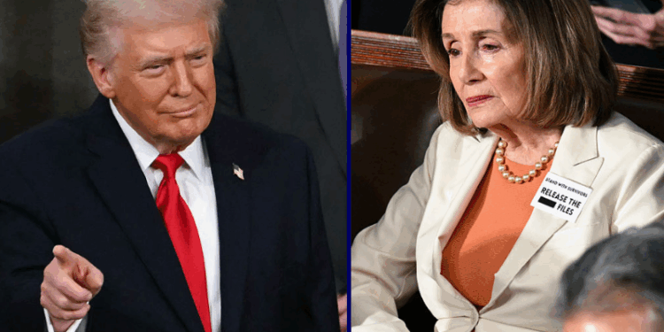 US Representative Nancy Pelosi, Democrat from California, listens as US President Donald Trump delivers the State of the Union address in the House Chamber of the US Capitol in Washington, DC, on February 24, 2026. (Photo by Mandel NGAN / AFP via Getty Images) - US President Donald Trump arrives to deliver his State of the Union address in the House Chamber of the US Capitol in Washington, DC, on February 24, 2026. (Photo by ANDREW CABALLERO-REYNOLDS / AFP via Getty Images)