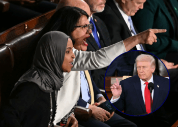 US President Donald Trump delivers the State of the Union address in the House Chamber of the US Capitol in Washington, DC, on February 24, 2026. (Photo by Brendan SMIALOWSKI / AFP via Getty Images) -- (L/R) US Representatives Ilhan Omar, Democrat from Minnesota, and Rashida Tlaib, Democrat from Michigan, shout as President Donald Trump delivers the State of the Union address in the House Chamber of the US Capitol in Washington, DC, on February 24, 2026. (Photo by ANDREW CABALLERO-REYNOLDS / AFP via Getty Images)