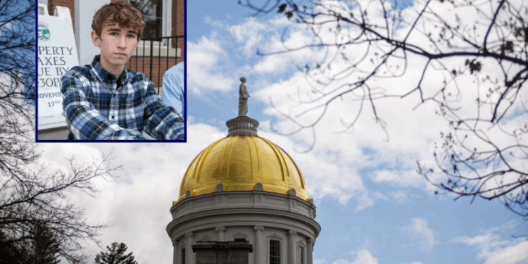 (Background) Vermont elected officials of the house and senate spoke at a “Just Majority” Supreme Court accountability campaign press conference outside the Vermont State House in Montpelier, Vermont on Thursday, April 27, 2023. The 20-stop nation-wide bus tour launched in Boston with a call for reforms of the U.S. Supreme Court. (Photo by John Tully/Getty Images) / (L) Dean Roy (via: https://deanroyforgovernor.my.canva.site)