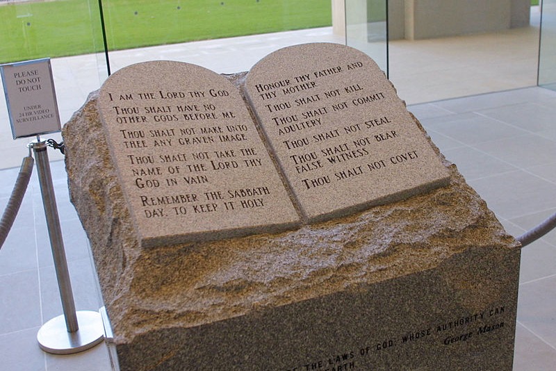 MONTGOMERY, AL - NOVEMBER 18: (FILE PHOTO) The Ten Commandments memorial rests in the lobby of the rotunda of the State Judicial Building November 18, 2002 in Montgomery, Alabama. Protesters plan to gather in Montgomery August 14, 2003 and demonstrate against Federal Judge Myron Thompson's order to remove the monument by August 20. (Photo by Gary Tramontina/Getty Images)