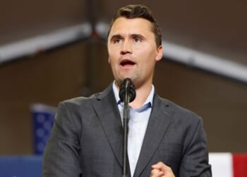 Charlie Kirk, who founded Turning Point USA, speaks before Republican vice presidential nominee J.D. Vance gives remarks at a campaign rally at Arizona Christian University on July 31, 2024, in Glendale, Arizona.