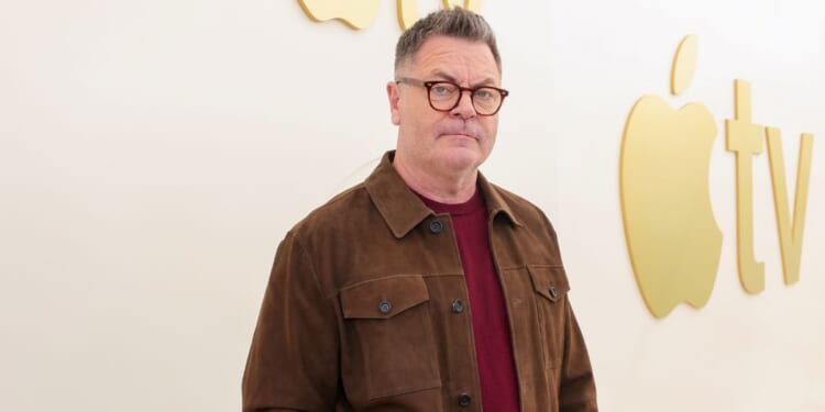 Nick Offerman from Apple's series “Margo’s Got Money Troubles,” at the Apple TV Press Day at the Barker Hangar on Feb. 3, 2026, in Santa Monica, California.