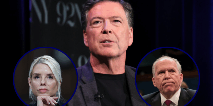 (Background) James Comey speaks onstage during Former FBI Director James Comey In Conversation With MSNBC