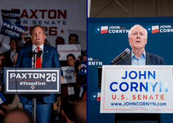 (L) GOP Texas Senate Candidate Ken Paxton speaks to supporters at a watch party on March 3, 2026 in Dallas, Texas. Paxton and incumbent John Cornyn will face off again in a run off. (Photo by Sergio Flores/Getty Images) / (R) Sen. John Cornyn (R-TX) speaks to members of the media at the Austin Marriott Downtown on March 03, 2026 in Austin, Texas. Early results indicate a runoff race between Cornyn and opponent Texas Attorney General Ken Paxton. (Photo by Brandon Bell/Getty Images)