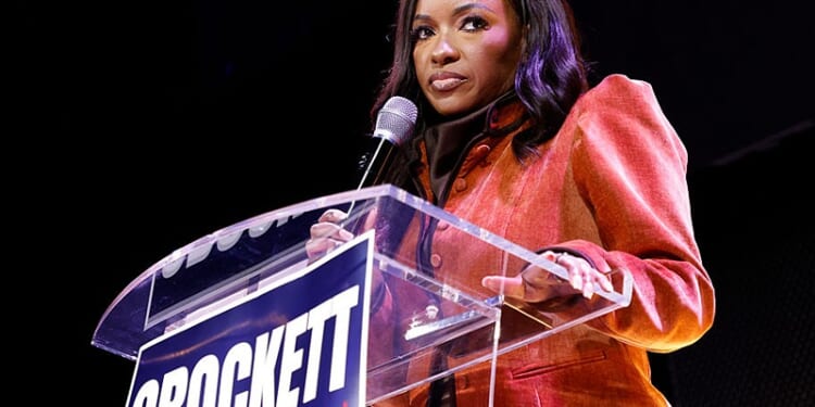 DALLAS, TEXAS - MARCH 3: Rep. Jasmine Crockett (D-TX) speaks with supporters during her Senate Primary election night party on March 3, 2026 in Dallas, Texas. Crockett is running in the Texas primary, where voters will decide which Democratic and Republican candidates will face off this November in congressional races in the Senate and the House. (Photo by Ron Jenkins/Getty Images)
