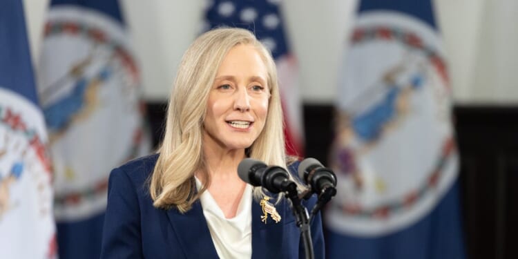 Virginia Gov. Abigail Spanberger delivers the Democratic response to President Donald Trump's State of the Union address on Feb. 24, 2026, in Williamsburg, Virginia.