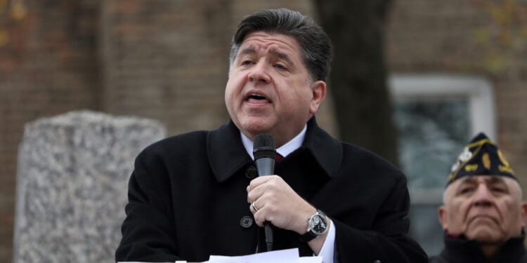 Illinois Governor JB Pritzker speaks at a Veteran's Day ceremony in Chicago, Illinois, on. Nov. 11, 2025.