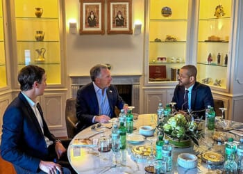 TOPSHOT - In this handout photo released by the Omani Ministry of Foreign Affairs on February 26, 2026, US special envoy Steve Witkoff (C) and Jared Kushner hold a meeting with Oman