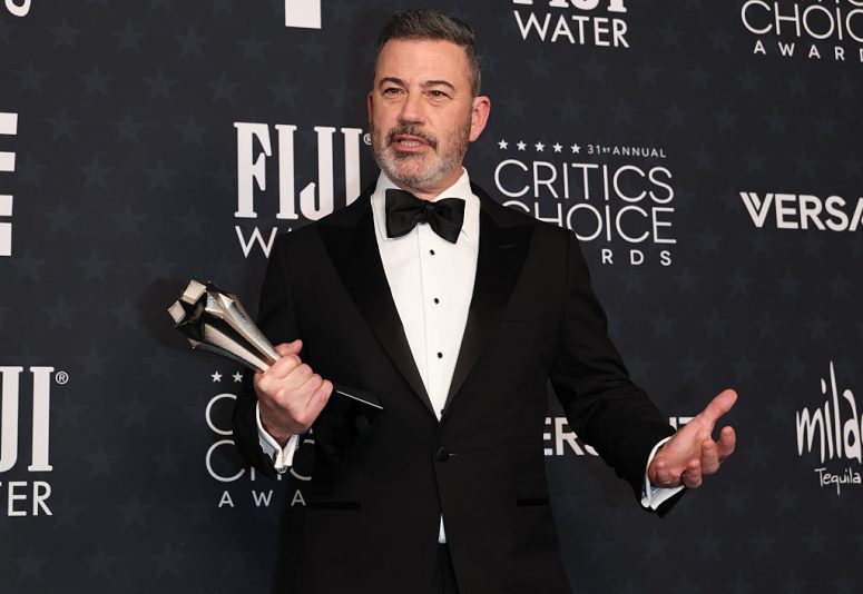 SANTA MONICA, CALIFORNIA - JANUARY 04: Jimmy Kimmel, winner of the Best Talk Show Award for "Jimmy Kimmel Live!" poses in the press room during the 31st Annual Critics Choice Awards at Barker Hangar on January 04, 2026 in Santa Monica, California. (Photo by Frazer Harrison/Getty Images)
