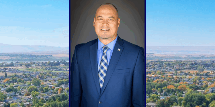 (Background) Aerial view of Nampa, Idaho (via: City of Nampa; cityofnampa.us) / (C) Nampa Mayor Rick Hogaboam (via: City of Nampa)