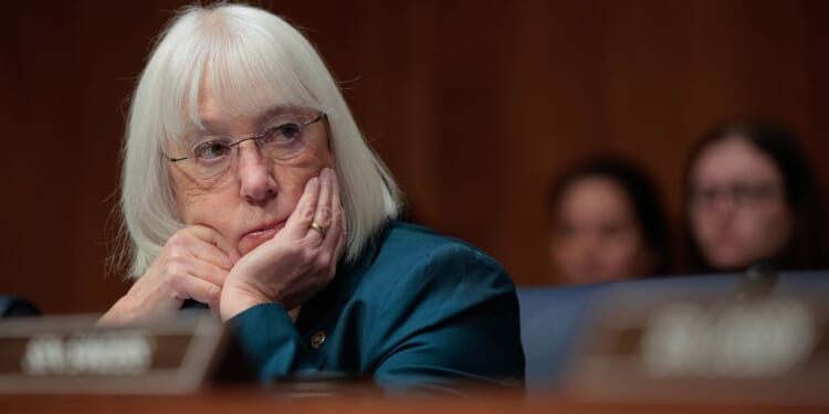 Sen. Patty Murray (D-WA) listens while National Institutes of Health Director Jayanta Bhattacharya testifies in the Dirksen Senate Office Building on Capitol Hill in Washington, DC on Feb. 3, 2026.