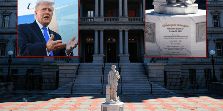 Toppled Baltimore statue re-erected on WH grounds – One America News Network