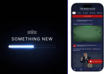 (L) White House app teaser post. (via: The White House; X) / (R) Image of a smartphone with the official White House app. (via: the White House; whitehouse.gov)