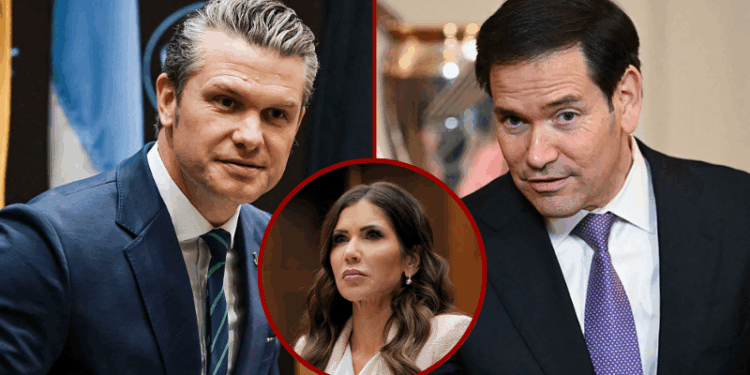 (L) US Secretary of Defense Pete Hegseth speaks during the inaugural Americas Counter Cartel Conference at the US Southern Command (SOUTHCOM) headquarters in Doral, Florida on March 5, 2026. Defense and security leaders from across the Caribbean, Central America, and South America gathered for the conference to strengthen regional cooperation in combating transnational criminal organizations and narcotics trafficking in the Western Hemisphere. (Photo by Eva Marie UZCATEGUI / AFP via Getty Images) / (R) US Secretary of State Marco Rubio arrives to attend an event hosted by President Donald Trump for Inter Miami CF, winners of the 2025 Major League Soccer Cup, in the East Room of the White House in Washington, DC, on March 5, 2026. (Photo by ANDREW CABALLERO-REYNOLDS / AFP via Getty Images) / (C) U.S. Secretary of Homeland Security Kristi Noem testifies before the House Judiciary Committee in the Rayburn House Office Building on March 04, 2026 in Washington, DC. The Department of Homeland Security has faced criticism over it