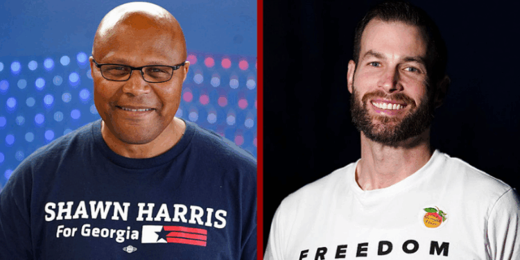 (R) Clay Fuller, Trump endorsed Republican candidate for Congressional district 14, speaks to members of the media after arriving early to his voting precinct to cast his vote on March 10, 2026 in Lookout Mountain, Georgia. (Photo by Megan Varner/Getty Images) / (L) Shawn Harris, a Democratic candidate, poses for a portrait in his elections office on Election Day while running for Congressional district 14, on March 10, 2026 in Rome, Georgia. (Photo by Megan Varner/Getty Images)