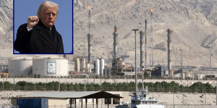 (Background) A picture shows a general view of the phase 17-18 of the South Pars gas field facilities in the southern Iranian port town of Assaluyeh on the shore of the Gulf on November 19, 2015. Several leaders from a dozen gas producing countries -- who together hold 67 percent of proven reserves -- will take part in the Gas Exporting Countries Forum (GECF) summit in Tehran on November 23. AFP PHOTO / ATTA KENARE (Photo by Atta KENARE / AFP) (Photo by ATTA KENARE/AFP via Getty Images) / (L) U.S. President Donald Trump raises his fist as he boards Air Force One on March 18, 2026 at Joint Base Andrews, Maryland. President Trump is traveling to Dover, Delaware to attend a dignified transfer ceremony honoring six U.S. service members killed in a KC-135 refueling aircraft crash in Iraq. (Photo by Alex Wong/Getty Images)