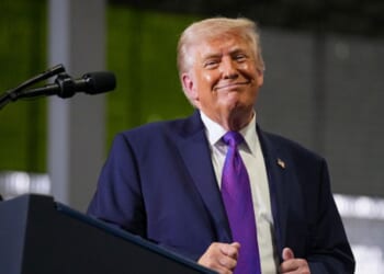 Trump smiles after giving a speech in Hebron, Kentucky on March 11, 2026