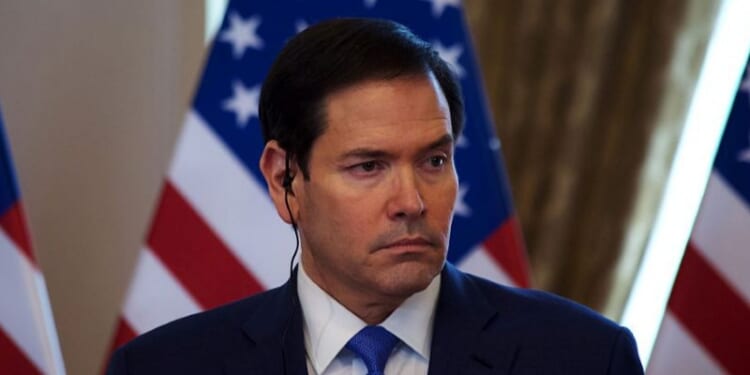 BRATISLAVA, SLOVAKIA - FEBRUARY 15: United States Secretary of State Marco Rubio makes a statement with Slovakian Prime Minister Robert Fico (not seen) on February 15, 2026 in Bratislava, Slovakia. Rubio was using the trip to discuss energy cooperation and bilateral issues, including NATO commitments, according to the U.S. State Department. (Photo by Zuzana Gogova/Getty Images)