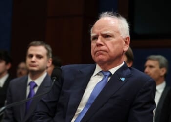 Minnesota Gov. Tim Walz prepares to testify during a House Oversight and Government Reform Committee hearing in the U.S. Capitol Building on March 4, 2026, in Washington, D.C.