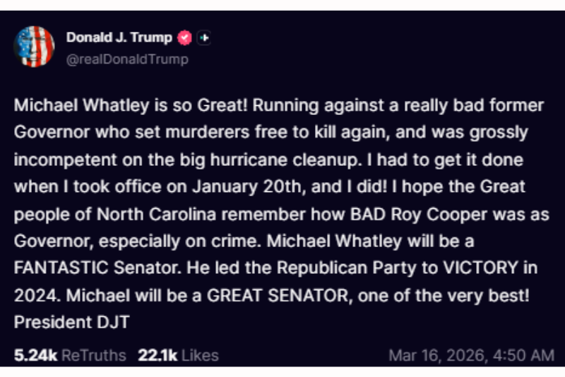 President Donald Trump's Truth Social post