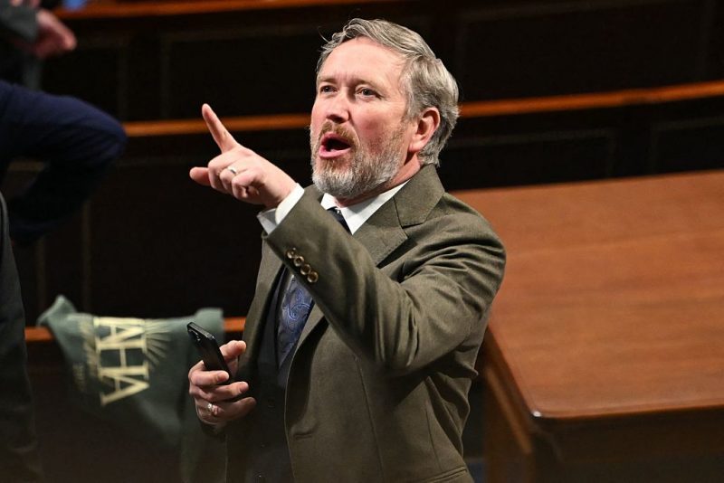 US Representative Thomas Massie, Republican from Kentucky, arrives in the House Chamber before US President Donald Trump delivers the State of the Union address at the US Capitol in Washington, DC, on February 24, 2026. (Photo by ANDREW CABALLERO-REYNOLDS / AFP via Getty Images)