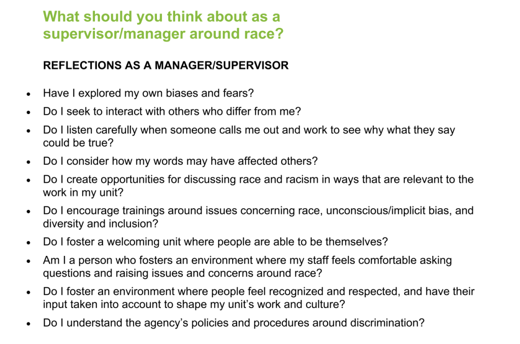 Screenshot from the New York City Parks Department's guidance on race and racism in the workplace.