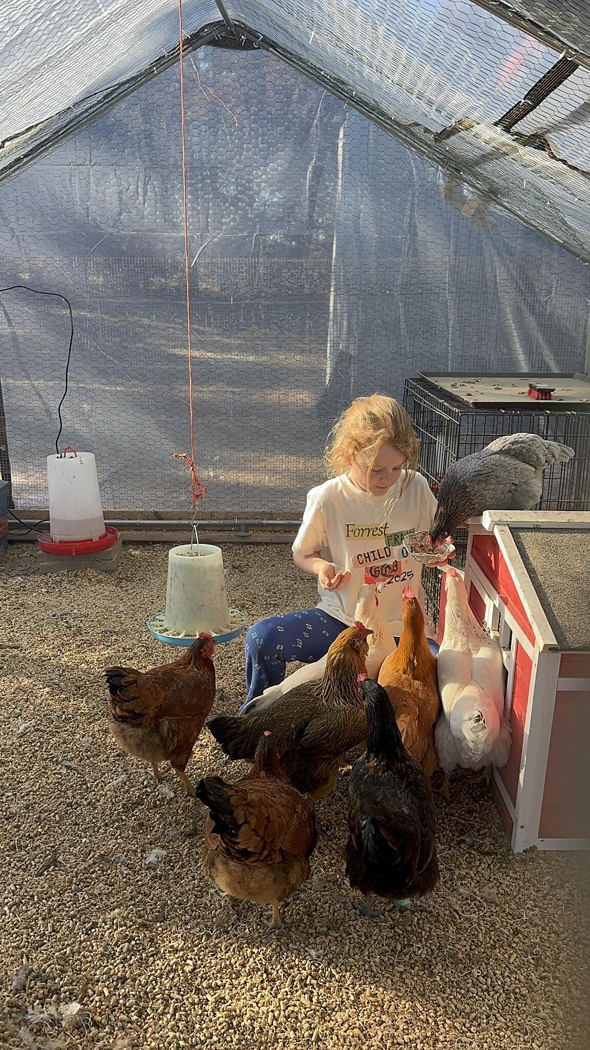 Kids and chickens at Petrichor school.
