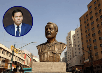 (Background) A statue of Qassem Soleimani, the commander of the Revolutionary Guards, assassinated in Iraq by the US in in 2020, decorates a street in Tehran on February 22, 2026. The US and Iran recently resumed Oman-mediated talks on a potential deal, but Washington has simultaneously increased its military presence in the region, dispatching two aircraft carriers, jets and weaponry to back its warnings. (Photo by ATTA KENARE / AFP via Getty Images) / (L) US Secretary of State Marco Rubio attends a working lunch at the "Shield of the Americas" Summit at Trump National Doral in Miami, Florida, on March 7, 2026. President Trump is hosting a dozen right-wing leaders from Latin America and the Caribbean to discuss issues facing the region, from organized crime to illegal immigration. The summit also aims to serve Washington by boosting US interests in the region and curbing those from foreign powers like China. (Photo by Rebecca Blackwell / POOL / AFP via Getty Images)