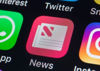 Apple News, WhatsApp, Instagram, Twitter, Snapchat, and other app buttons on the iPhone screen on July 24, 2018, in London, England.
