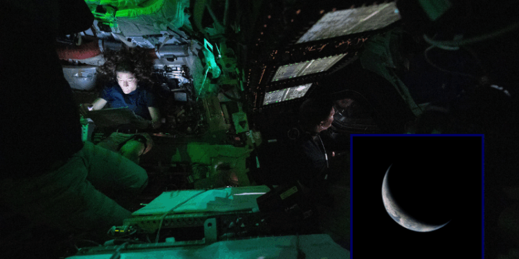 (Background) Image of the Artemis II on board the Orion capsule (via: NASA; X) / (R) Image of the Earth taken by the Artemis II crew (via: NASA; X)