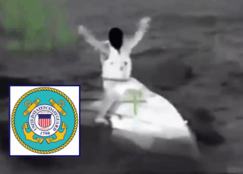 (Background) Screen capture of video footage showing a U.S. Coast Guard and Puerto Rico Police