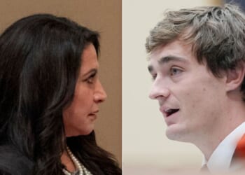 Nick Shirley, right, confronted several California state lawmakers over the bill, including Democratic state Sen. Susan Rubio, left, seen in a 2023 photo. Rubio denied authoring the legislation.