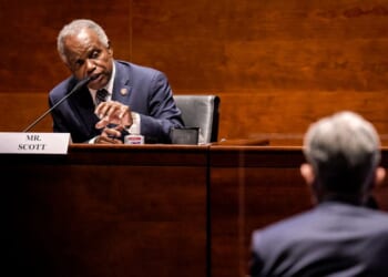 WASHINGTON, DC - JUNE 30: Rep. David Scott (D-GA) questions Fed Chair Jerome Powell during the House Committee on Financial Services hearing on Oversight of the Treasury Department and Fed Reserve Pandemic response on June 30, 2020 in Washington, DC. (Photo by Bill O