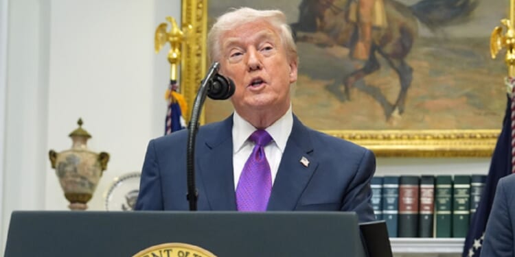 President Donald Trump, pictured speaking at the White House during a February event.