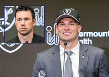 HENDERSON, NEVADA - APRIL 24: Quarterback Fernando Mendoza, selected yesterday by the Las Vegas Raiders as the No. 1 overall pick in the 2026 NFL draft, attends a news conference at the Las Vegas Raiders Headquarters/Intermountain Health Performance Center on April 24, 2026 in Henderson, Nevada. (Photo by Ethan Miller/Getty Images)