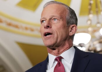 Senate Majority Leader John Thune, a South Dakota Republican, speaks during an April 14 news conference following a weekly Republican policy luncheon at the U.S. Capitol in Washington, D.C.