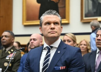 Secretary of War Pete Hegseth prepares to testify for a House Armed Services Committee hearing titled "Department of Defense FY2027 Budget Request," on Capitol Hill on April 29, 2026, in Washington, D.C.
