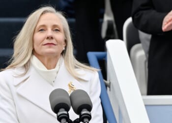 Abigail Spanberger is sworn in as Virginia's first woman and the 75th Governor of Virginia on Jan. 17, 2026, in Capitol Square Richmond, Virginia.