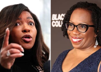 Rep. Jasmine Crockett, left, a Texas Democrat, leaped to the defense of Supreme Court Associate Justice Ketanji Brown Jackson.