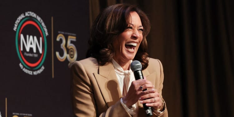 Former Vice President Kamala Harris cracked herself up with her jokes Friday at the National Action Network convention in New York.