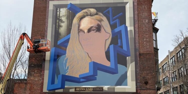 Unfinished mural of Ukrainian refugee Iryna Zarutska in Providence, Rhode Island, shared by painter Ian Gaudreau on Tuesday, March 31, 2026. (via: Ian Gaudreau; X)