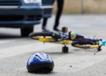 A horizontal view of an accident at a pedestrian crossing.