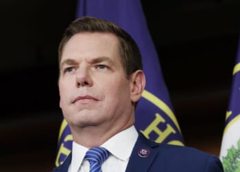 Rep. Eric Swalwell speaks at a news conference at the U.S. Capitol Building on Sept. 8, 2025, in Washington, D.C.